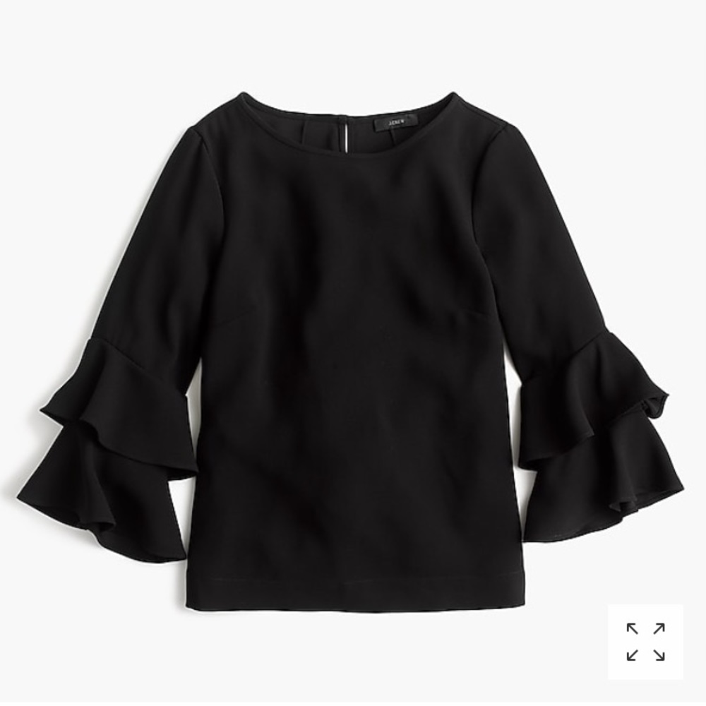 J.Crew Black Tiered Bell-Sleeve Top NWT